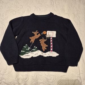 SKYR boys size 6 navy sweater reindeer playing basketball, EUC